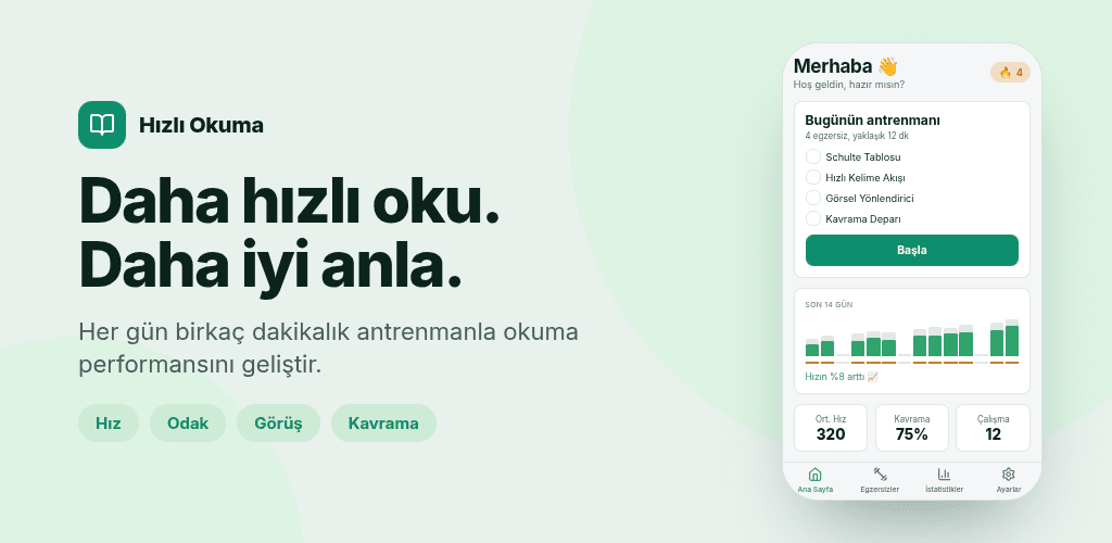Hızlı Okuma: Egzersizler ve Gelişim arayüzünden görünüm
